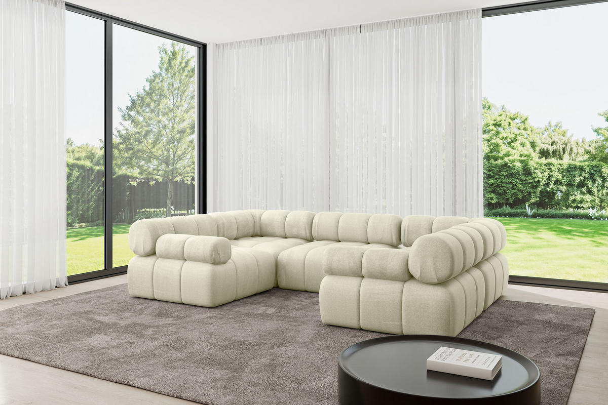 WOHNLANDSCHAFT modulares Sofa Birno-U1 - 285x190x70 cm Beige Velours - Beige, Holzwerkstoff/Textil (285/70/190cm) - ALTDECOR