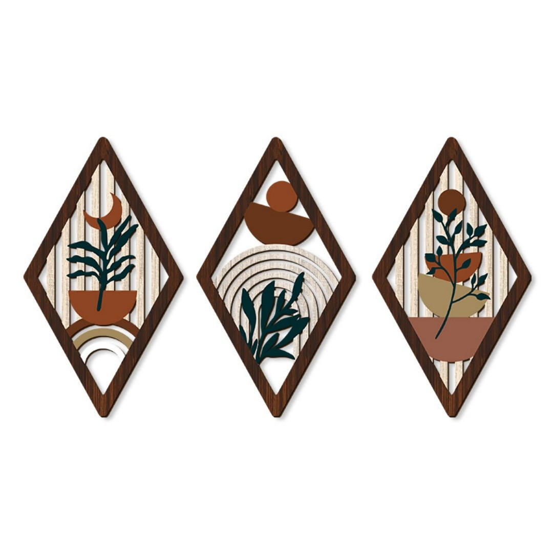 WANDDEKO 30x17cm Gitterblume Holz 3er Set - Akaziefarben, Holzwerkstoff (30/1cm) - Weltevree