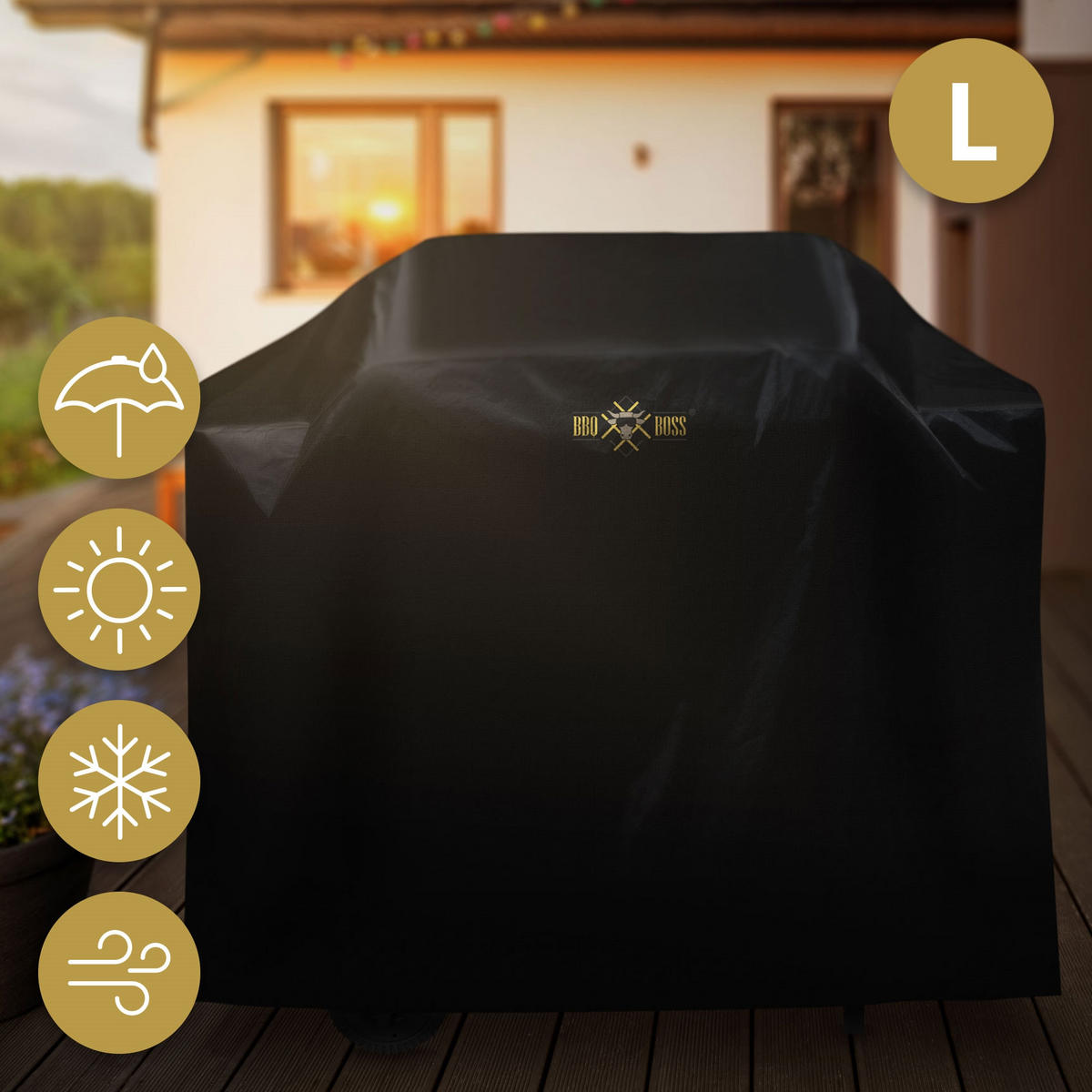 GRILLABDECKUNG - Schwarz, Metall (71/112/152cm) - BBQ Boss