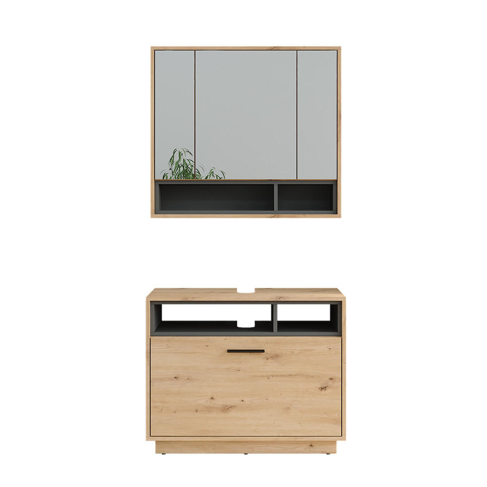 SET MOBILIER BAIE Beatrice, Stejar artizanal/antracit, 2 piese