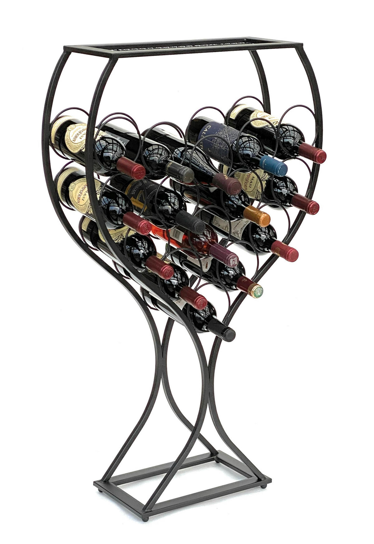 WEINREGAL Weinglas 15 Flaschen Metall Schwarz 100 cm - Schwarz, Metall (56/96/20.5cm) - DanDiBo