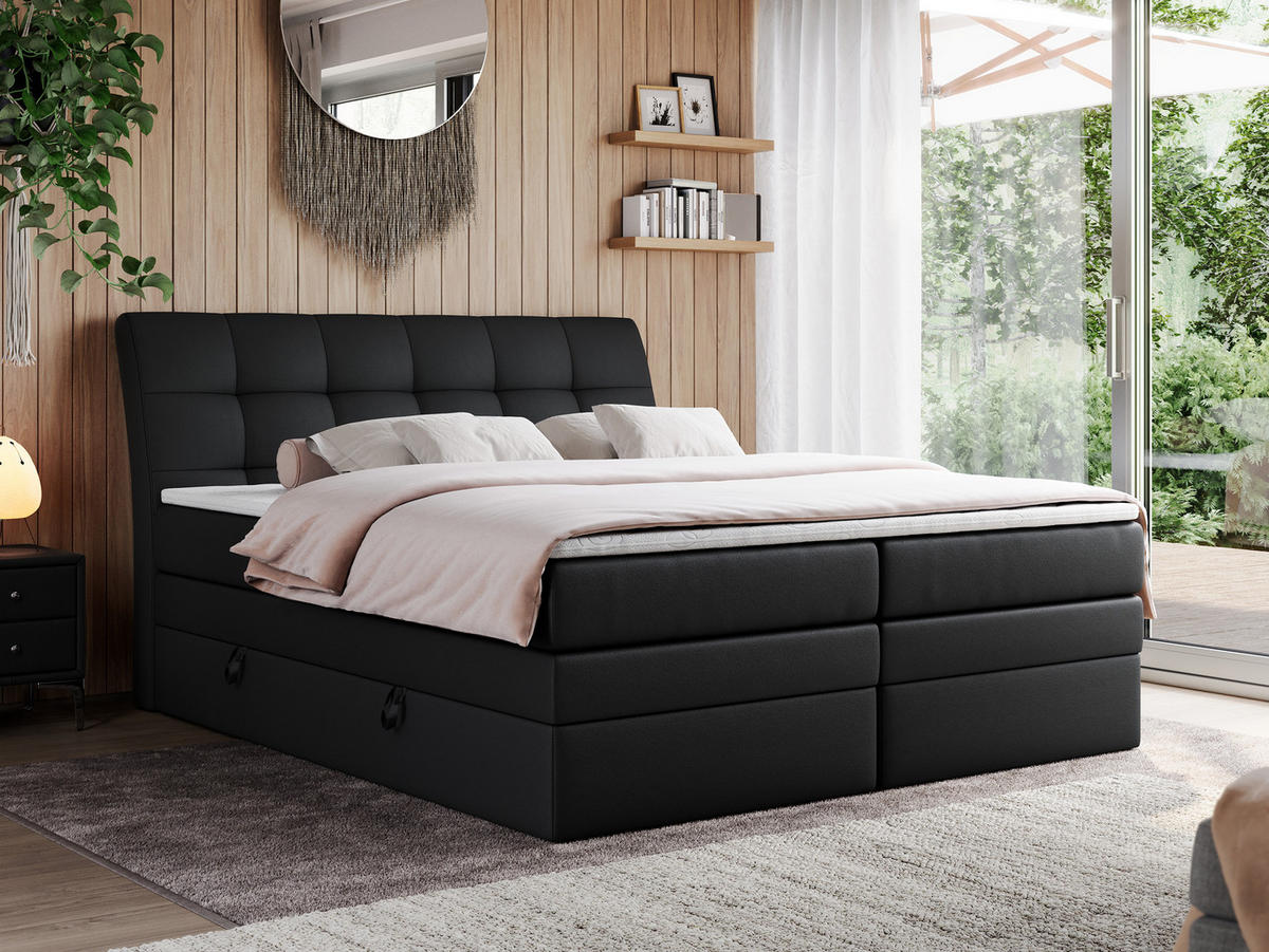 BOXSPRINGBETT GOLD-10 KING 120/200 Schwarz Kunstleder - H3 - Schwarz, Holz/Textil (120/200cm) - MKS