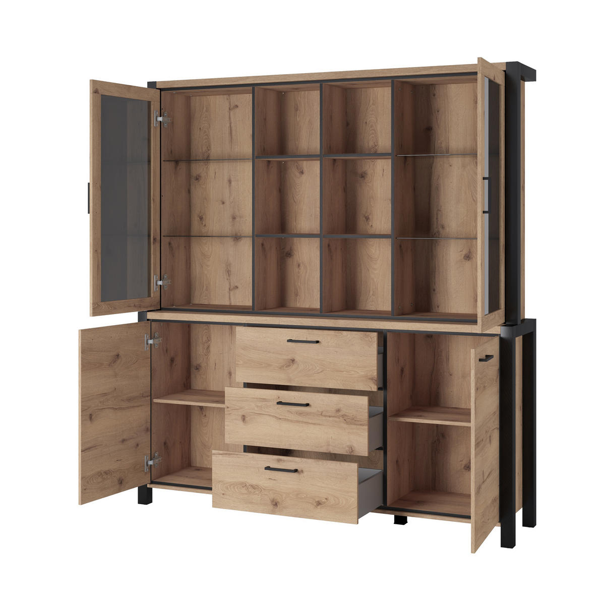 SIDEBOARD ATTIVO 180x40,6x200 cm mit 3 Schubladen und 4 Türen Eichefarben - Braun, Holzwerkstoff (180/200/40.6cm) - MASSENO