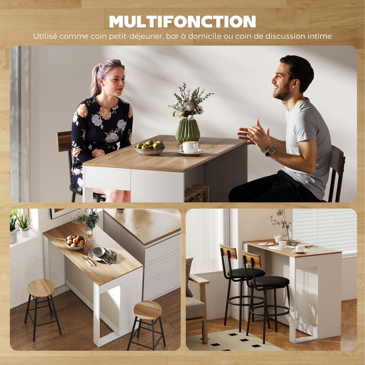 BARTISCH DE-14798 3-stufig mit 2 offenen Fächern Weiß/Holzoptik - Weiß, Holzwerkstoff (113/60/90cm) - ComfortXL
