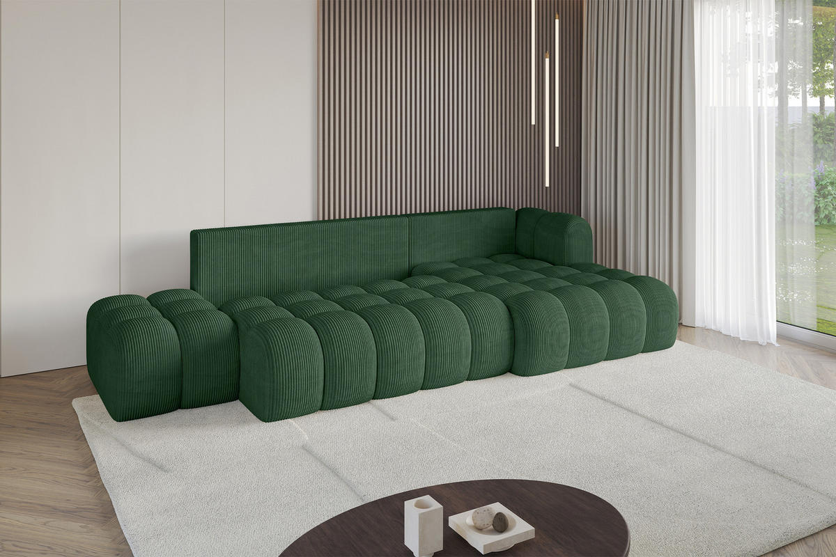 ECKSOFA mit Schlaffunktion Ottomane RECHTS OLEA-L2 321x164x75 Grün Cord - Salbeigrün/Schwarz, Holzwerkstoff/Kunststoff (164/321cm) - ALTDECOR