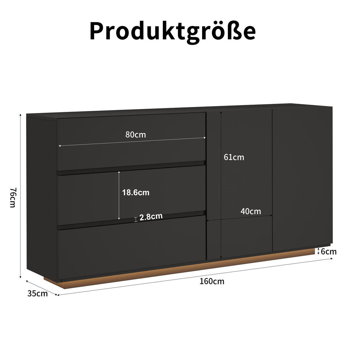 FERNSEH- & STAURAUMSCHRANK mit Hochglanzfront & LED - Schwarz, Holzwerkstoff (35/76/160cm) - SHOPENTRA
