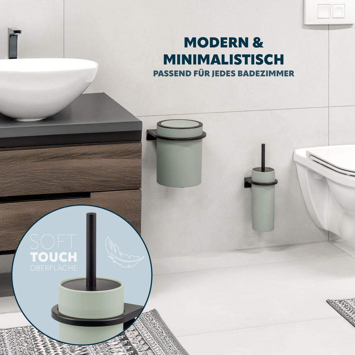 WC-GARNITUR SAVONA, salbei, Kunststoff - Salbeigrün, Kunststoff (12/36.5/13cm) - bremermann