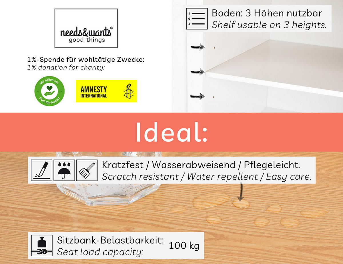 KATZENSCHRANK groß für Katzentoilette XXL aus Holz, mit Schuhschrank & Sitzkommode - Weiß, Holz (110/55/50cm) - needs&wants