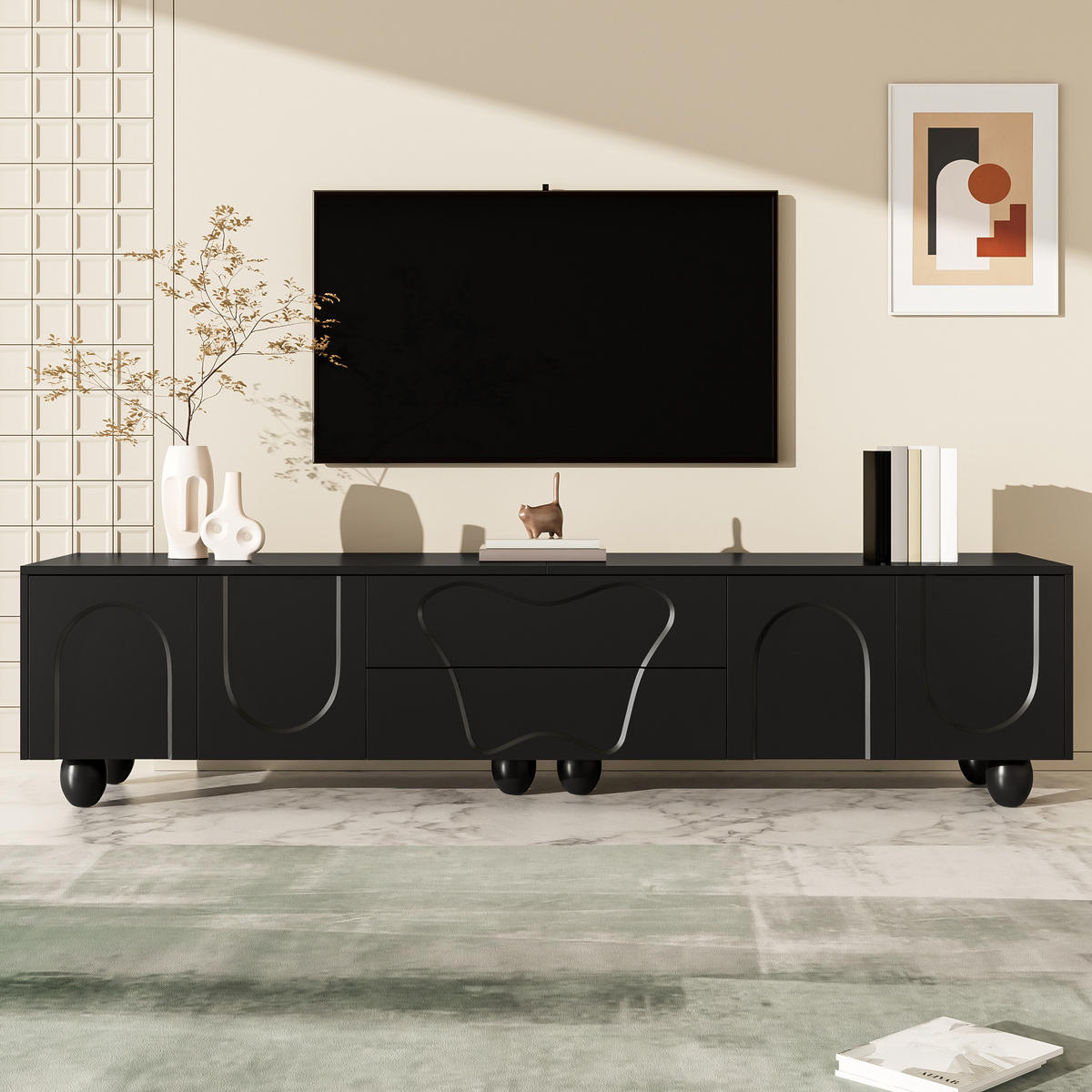 TV-SCHRANK in Schwarz mit Holzbeinen 180/40/42 cm - Schwarz, Holzwerkstoff (180/42/40cm) - Redom