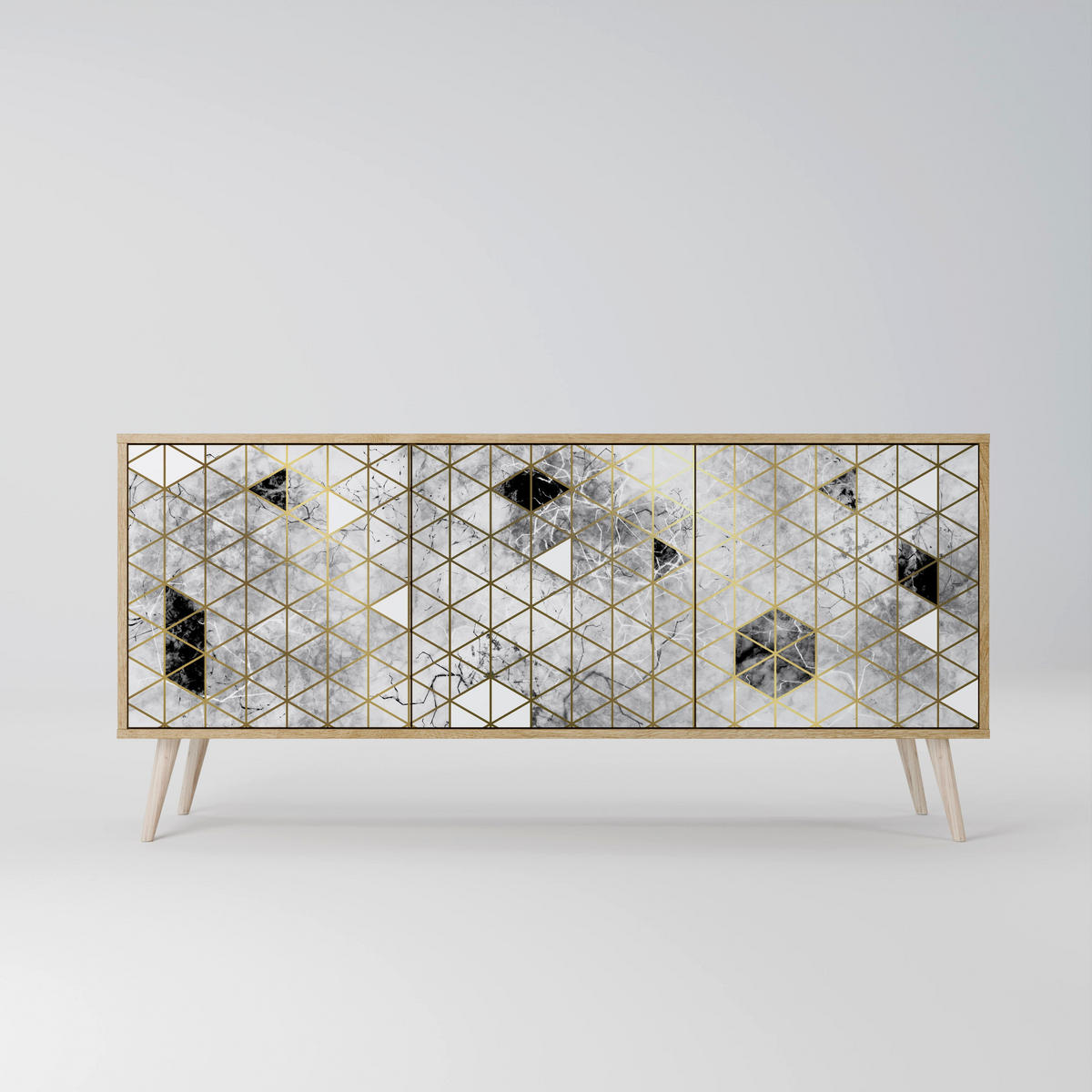 SIDEBOARD ASHEN ARIA, Eicheneffekt, 164,5x42x77,5 cm, 3 Türen - Eichefarben/Buchefarben, Holzwerkstoff/Buchenholz (164.5/77.5/42cm) - SpaceRebels