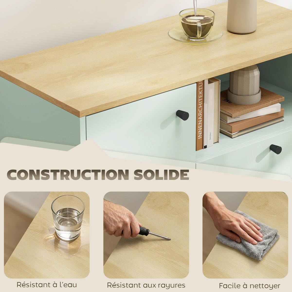 SIDEBOARD Hellgrün und Eiche-Nachbildung, 1 Tür, 2 Schubladen, 80/35/76,3 cm - Hellgrün, Holz (80/76.3/35cm) - PANGIVO