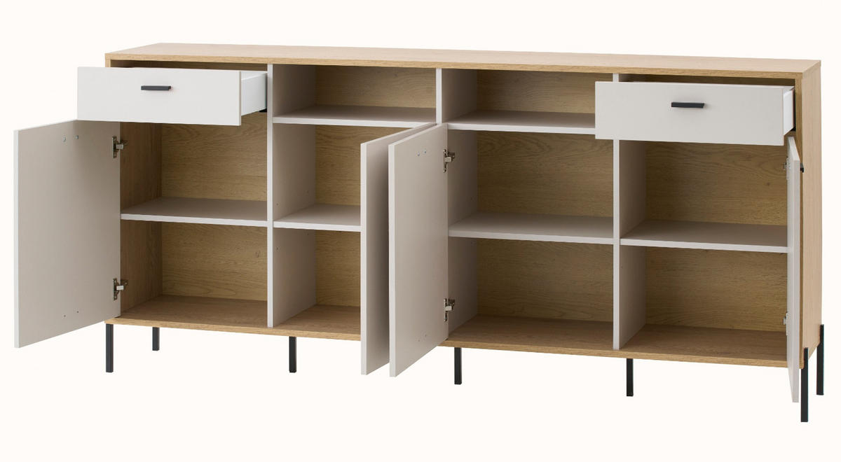 SIDEBOARD Kaschmir, Eiche 205 x 95 cm, Kommode mit Soft-Close - Kaschmir/Eichefarben, Holzwerkstoff/Metall (205/95/40cm) - Furn.Design