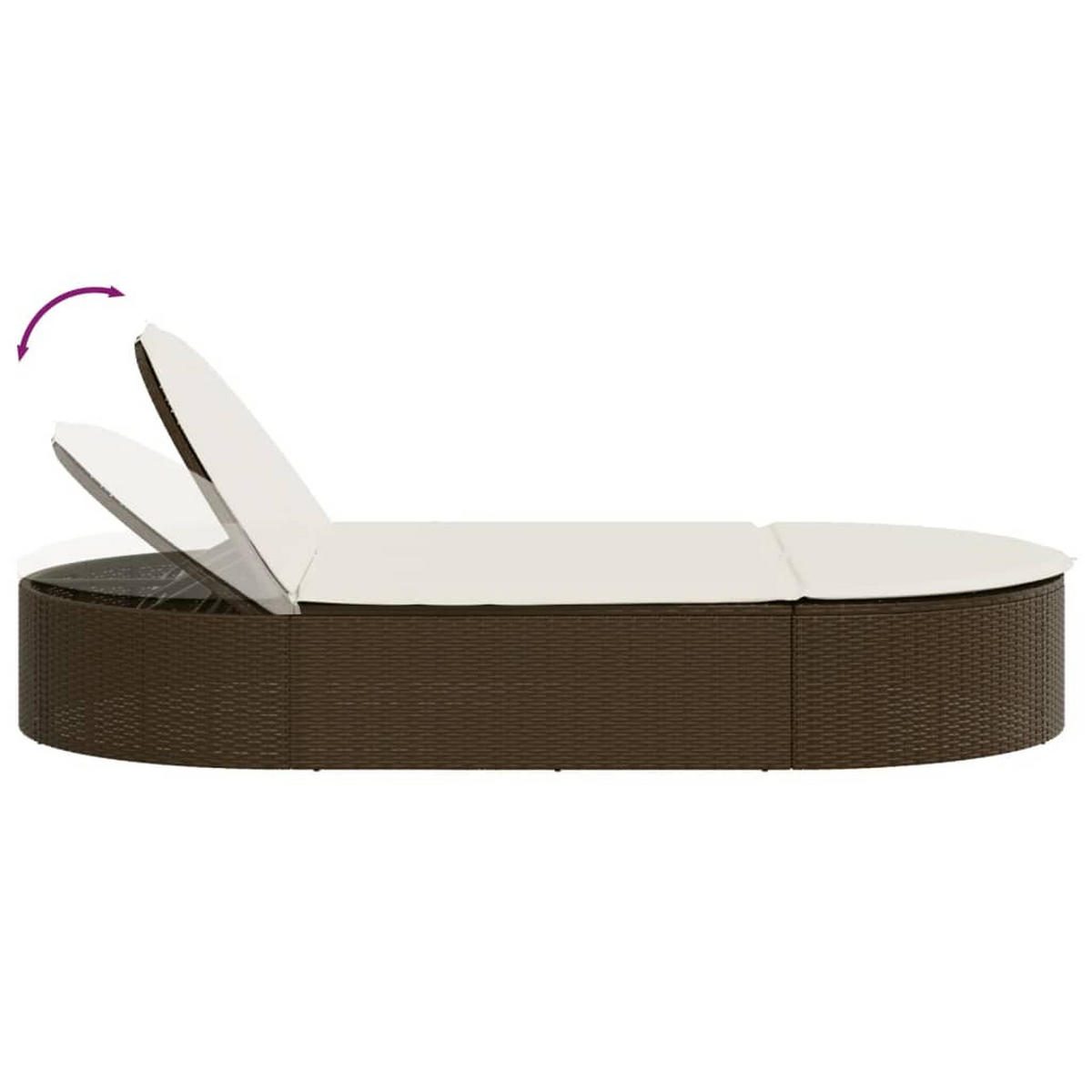 DOPPEL-SONNENLIEGE Mit Auflagen Braun Poly Rattan - Creme, Kunststoff (200/78/110cm) - vidaXL
