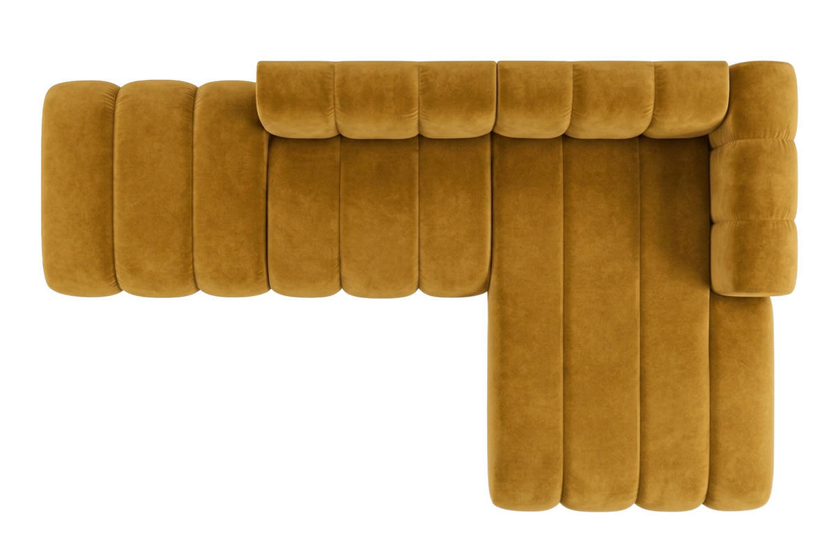 ECKSOFA Modulares In L-Form Mit Hocker, Velvet-Stoff Riviera, Senffarbe, Rechts, GRAND Mini - Gelb, Holz (295/179cm) - Kaiser Möbel
