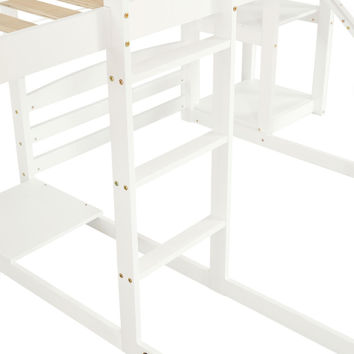 ETAGENBETT 90/200 cm in Weiß Kinderbett mit Rutsche, Regal und Dachdesign - Weiß, Holzwerkstoff (90/200cm) - STILVORA