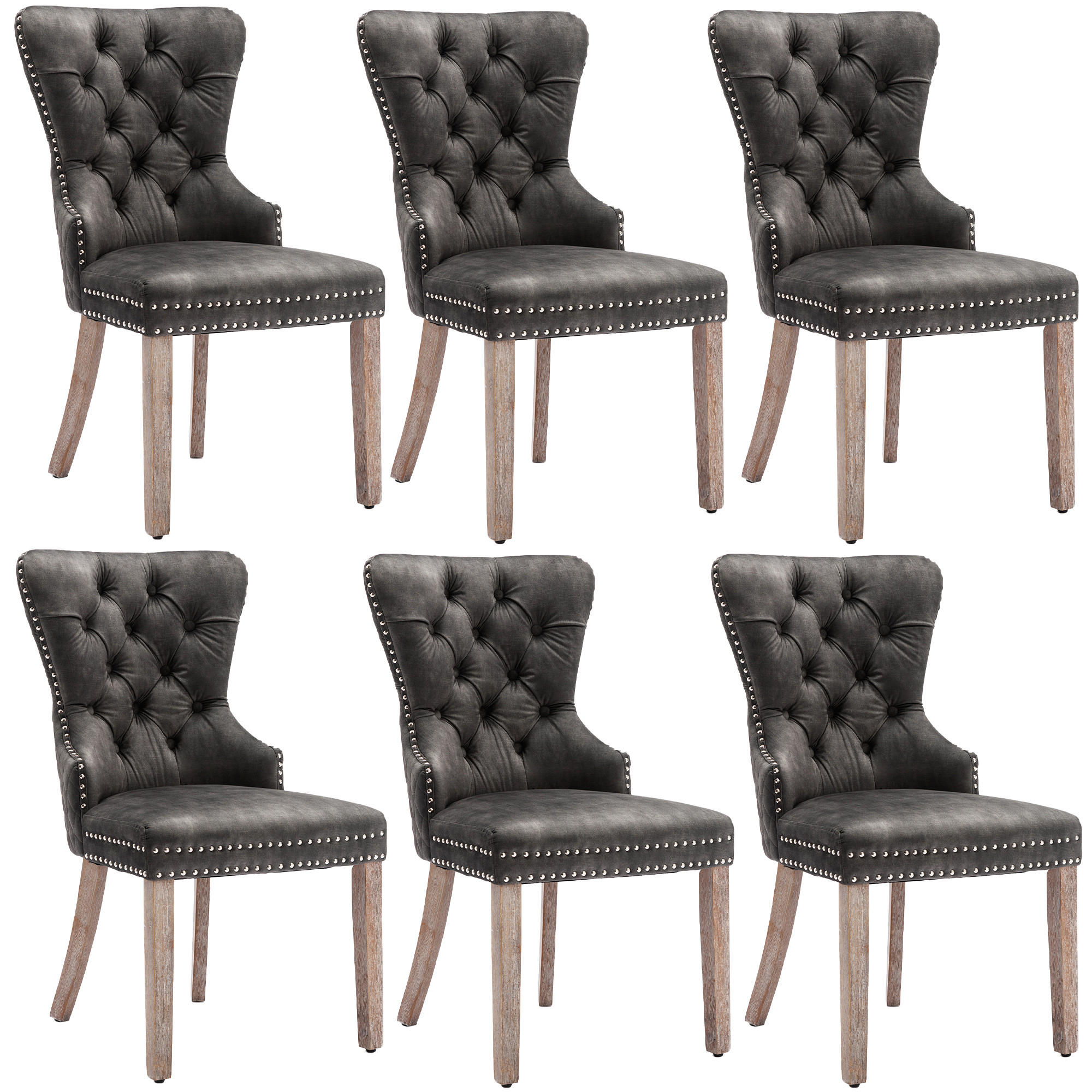 STUHL-SET DE-35903 6 Stück mit Türklopfer-Design Grau - Grau, Holzwerkstoff (61/95/53.5cm) - ComfortXL