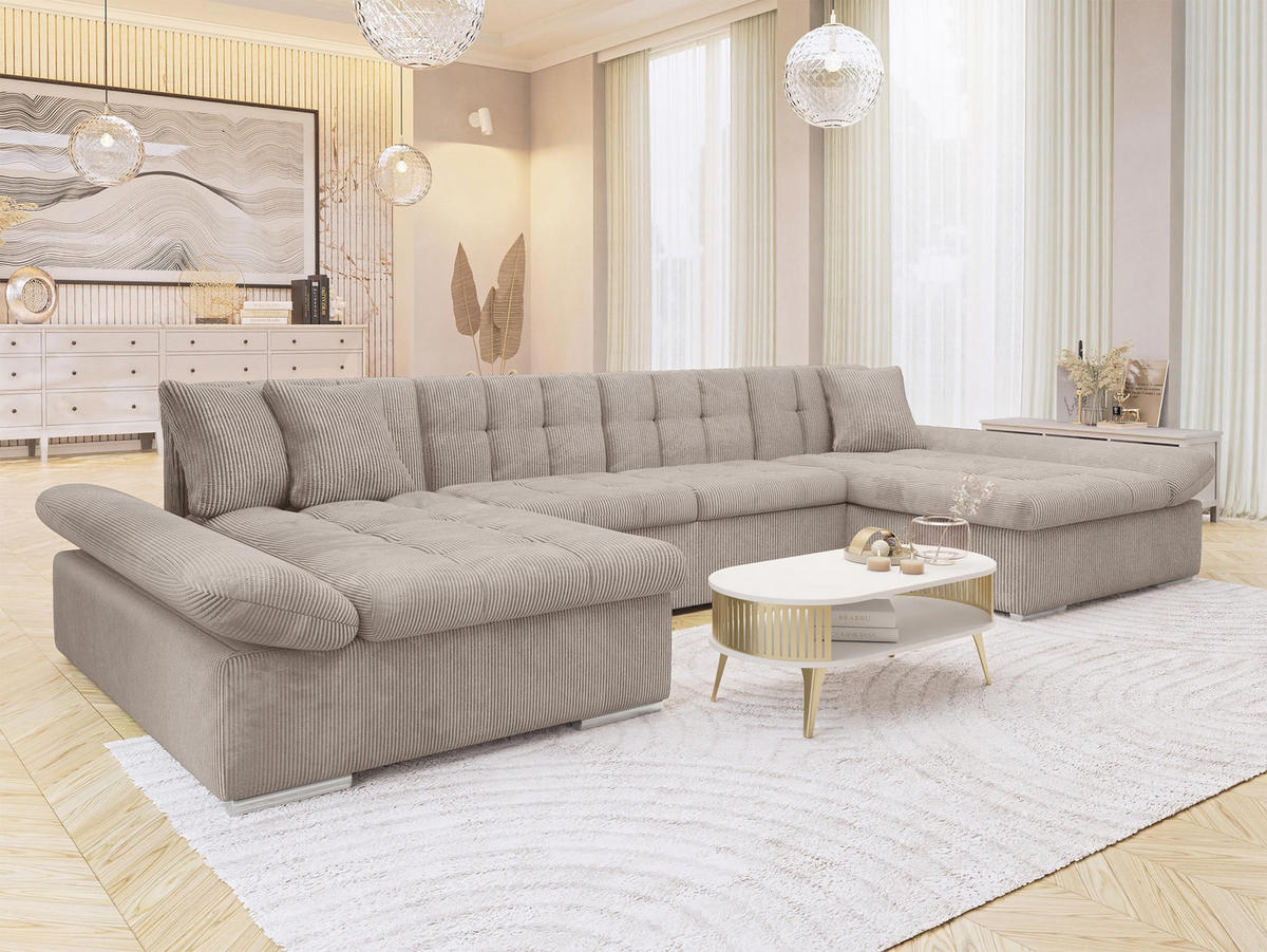 WOHNLANDSCHAFTEN Alia Cord - Sahara, Holz/Textil (360/75/160cm) - MIRJAN24