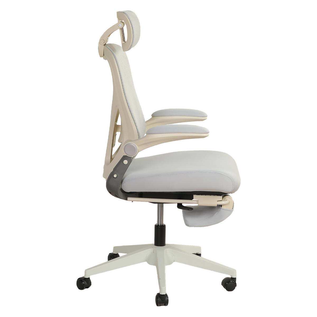 DREHSTUHL DE-40943 mit klappbarer Rückenlehne und 3D-Kopfstütze Grau - Grau, Metall (62/129/48.5cm) - ComfortXL