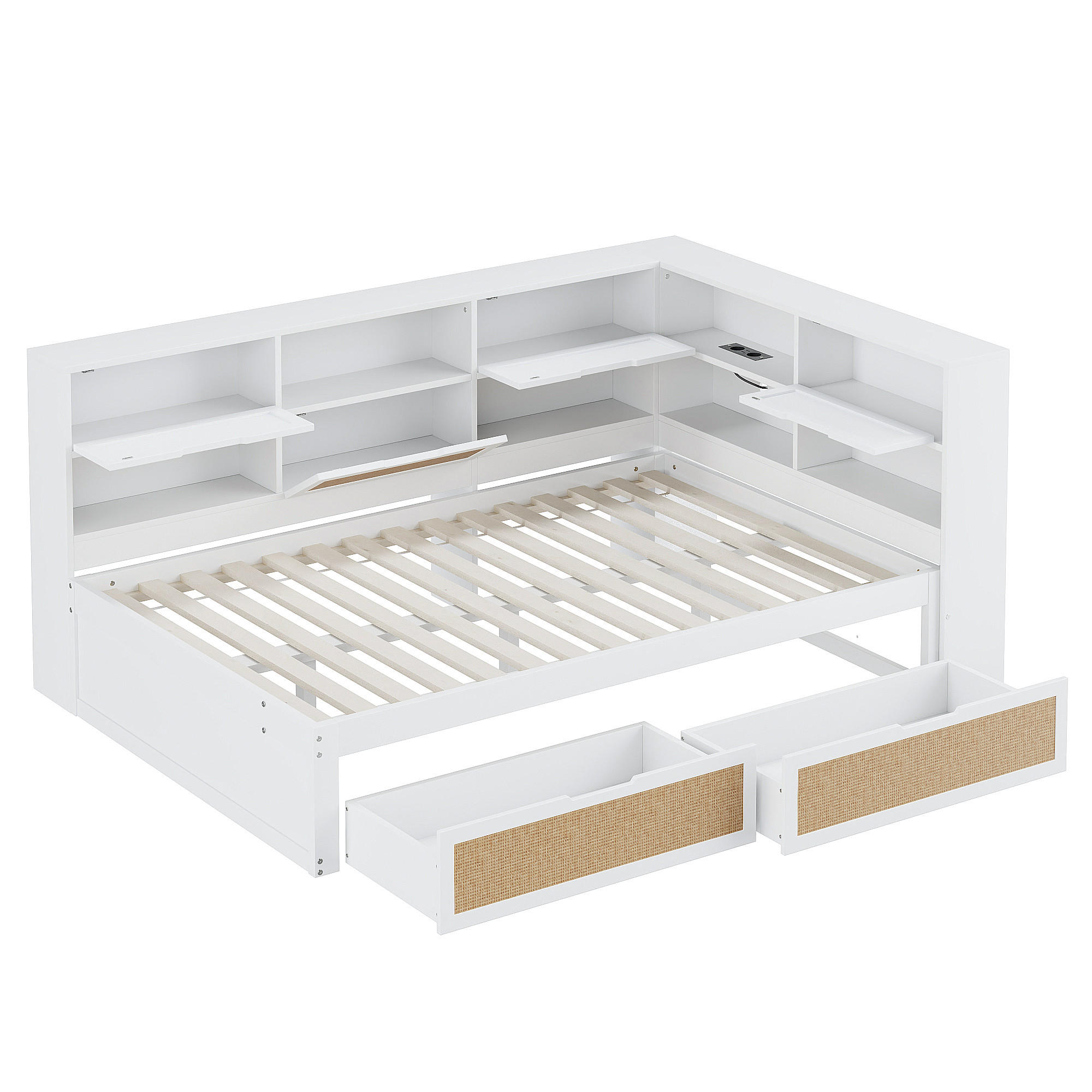 STAURAUMBETT 140/200 cm DE-01356, in Weiß, mit 2 Schubladen und Steckdose - Weiß, Holz (140/200cm) - ComfortXL