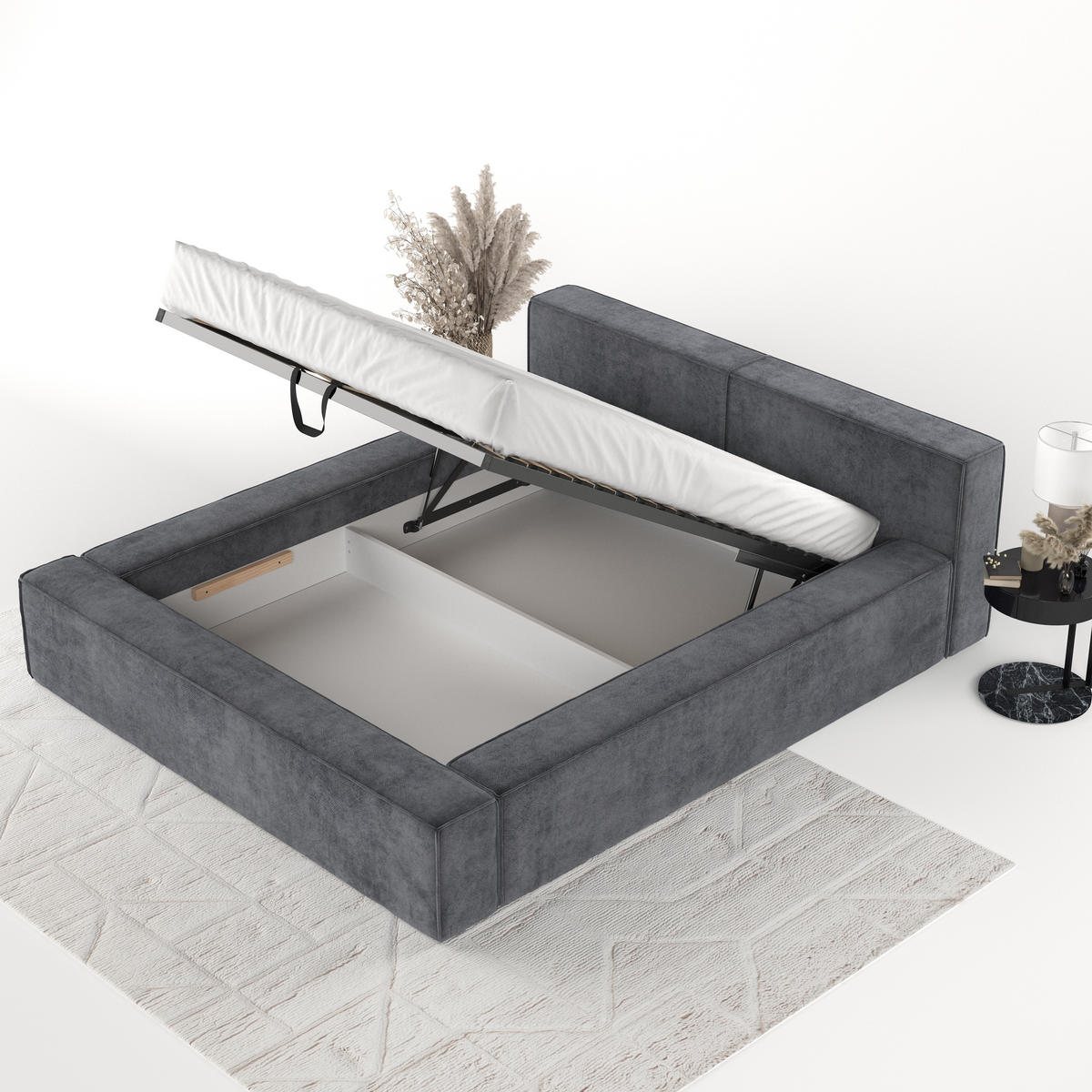 POLSTERBETT Casto mit Stauraum 200/200 cm Anthrazit im Terra NW Stoff - Anthrazit/Schwarz, Holz/Holzwerkstoff (200/200cm) - AltaBeds