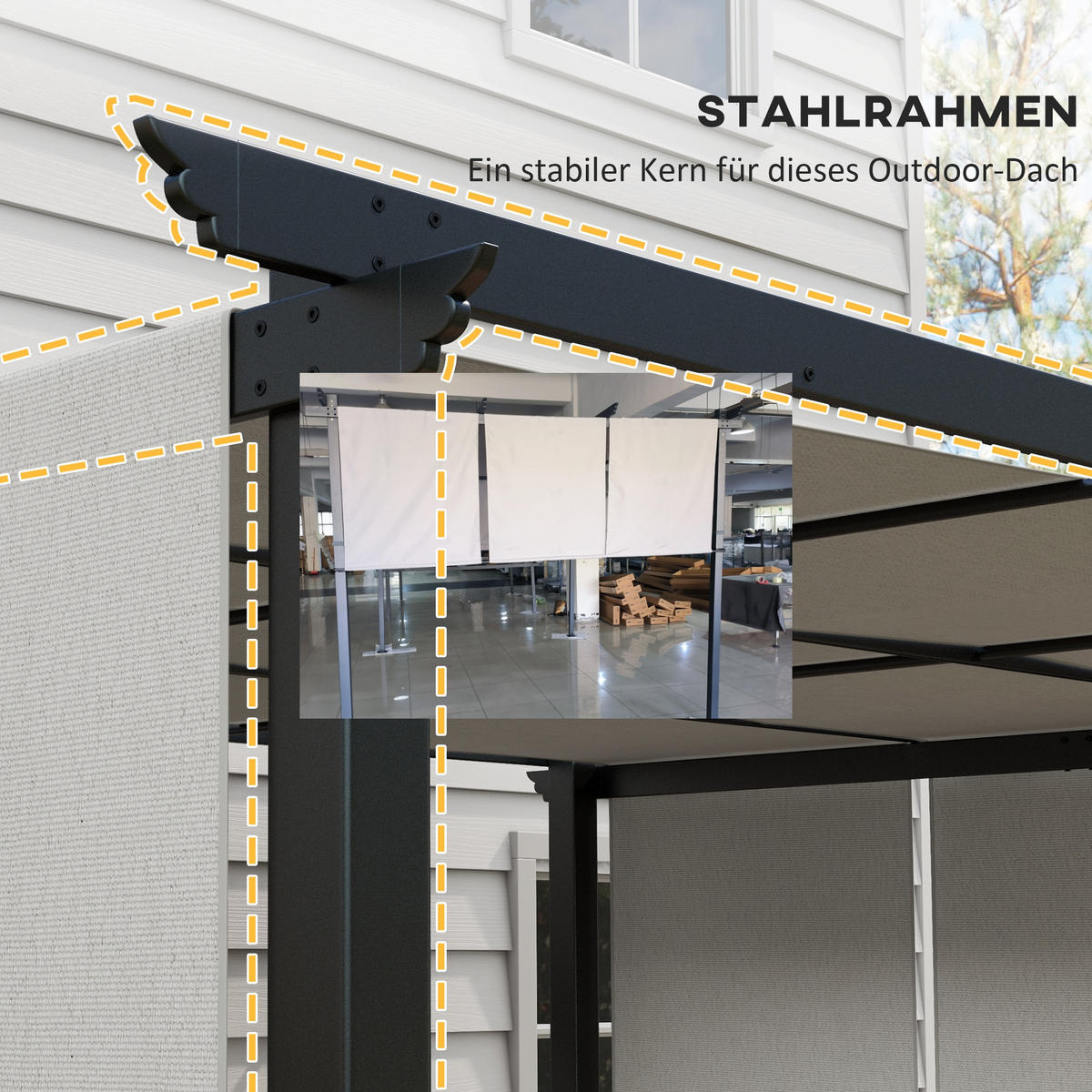 PERGOLA Stahl Polyester Hellgrau - Dunkelgrau/Hellgrau, Textil/Metall (296/235/357cm) - Outsunny