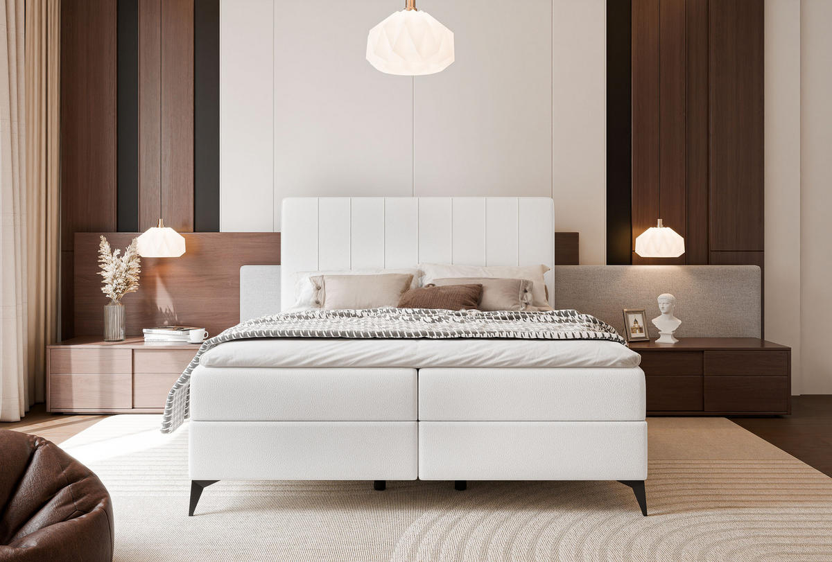 BOXBETT VERA 120x200 cm mit Matratze und Topper, Strapazierfähiges Kunstleder Weiß - Weiß, Kunststoff/Textil (120/200cm) - Idohome