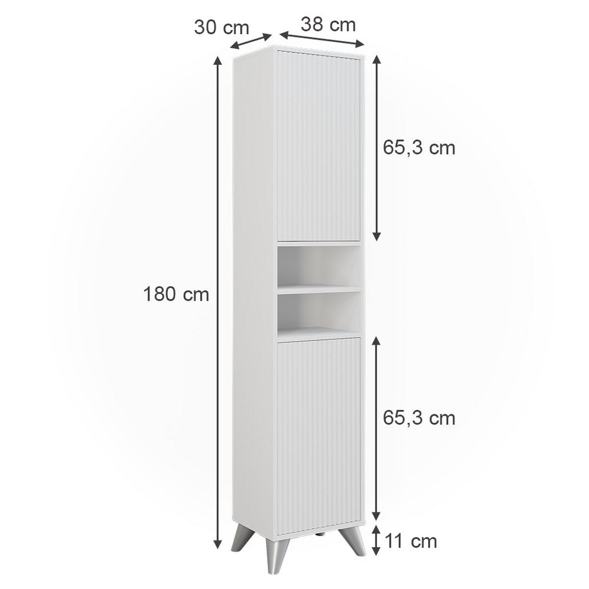 BADSCHRANK Leano Weiß 38 x 180 cm mit 2 Türen - Weiß, Holzwerkstoff (38/180/30cm) - Vicco