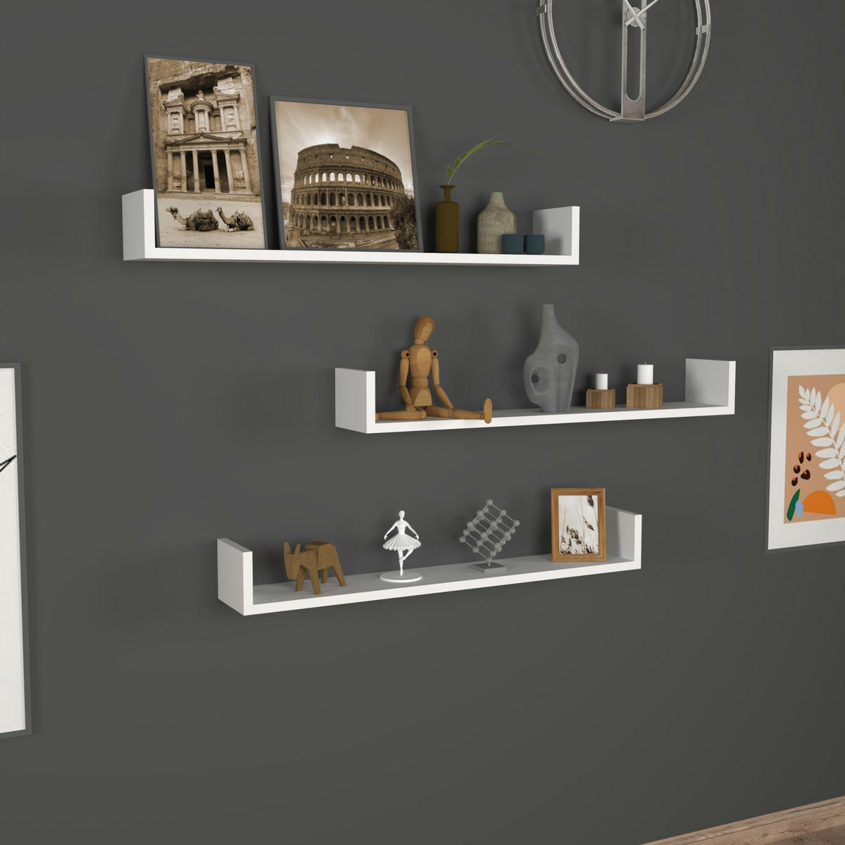 WANDREGAL-SET 3 TLG. Höganäs - Weiß, Holzwerkstoff (90/12/15cm) - [en.casa]