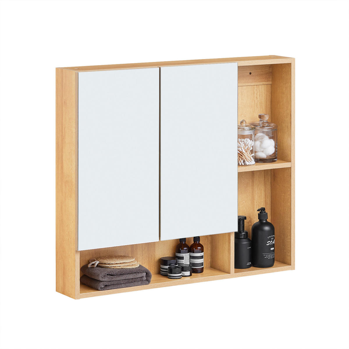 SPIEGELSCHRANK Natur - Braun, Glas/Holzwerkstoff (80/70/13cm) - SoBuy