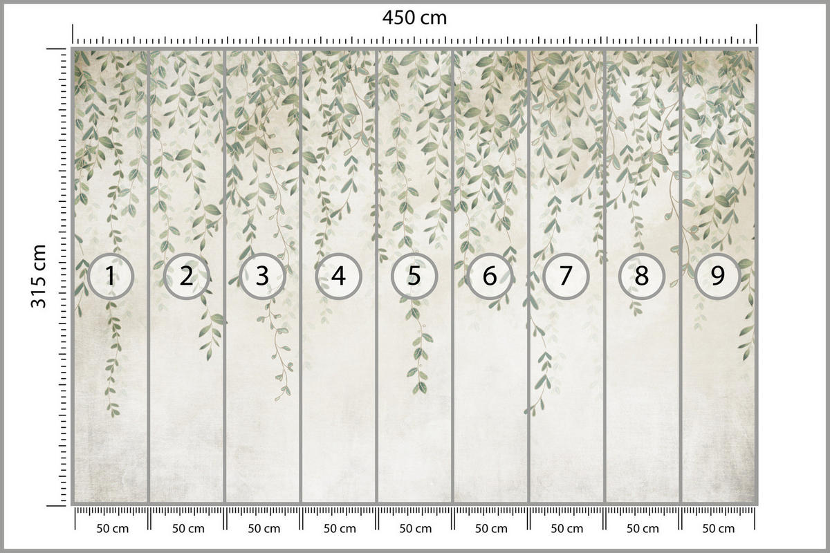 FOTOTAPETE für Wohnzimmer Blätter Pflanzen Natur 450x315 - Beige/Grün, Papier (450/315cm) - Muralo
