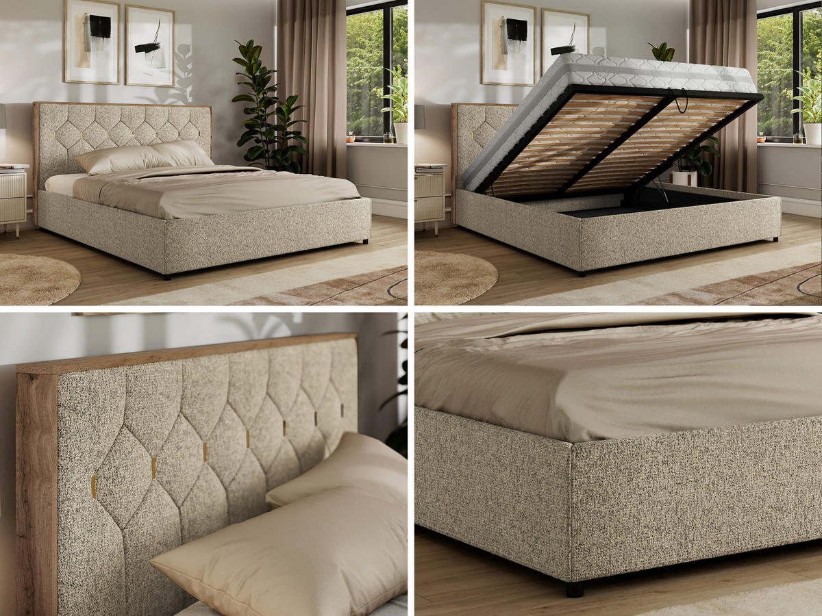 POLSTERBETT LARINO CLASSIC 180/200 - Dunkelbeige Strukture - Schaum-Matratze - Bronzefarben, Textil (180/200cm) - MKS