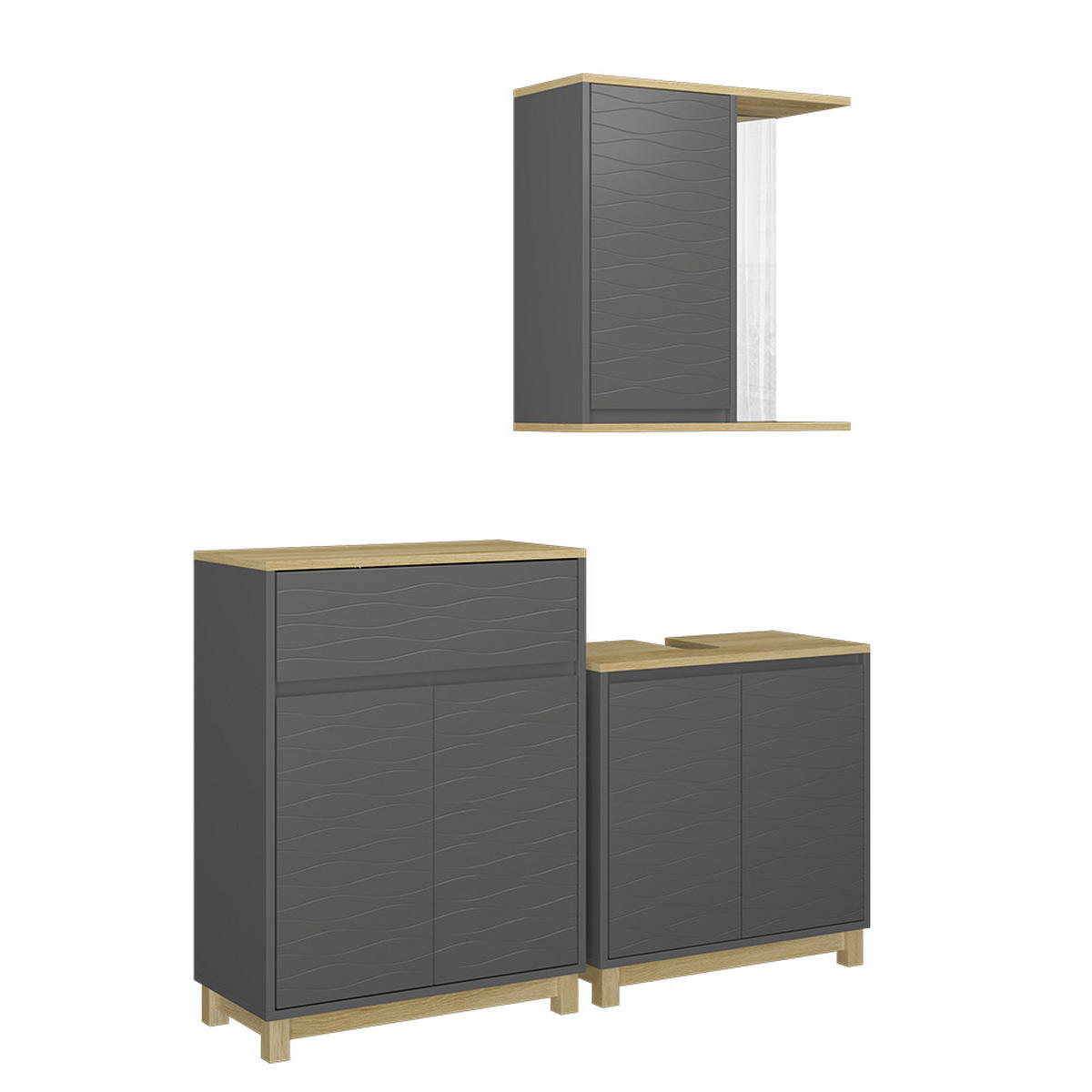 BADMÖBEL-SET Livia Anthrazit/Eiche 3 Teile, mit Badregal - Eichefarben/Anthrazit, Holzwerkstoff (60/60/30cm) - Vicco