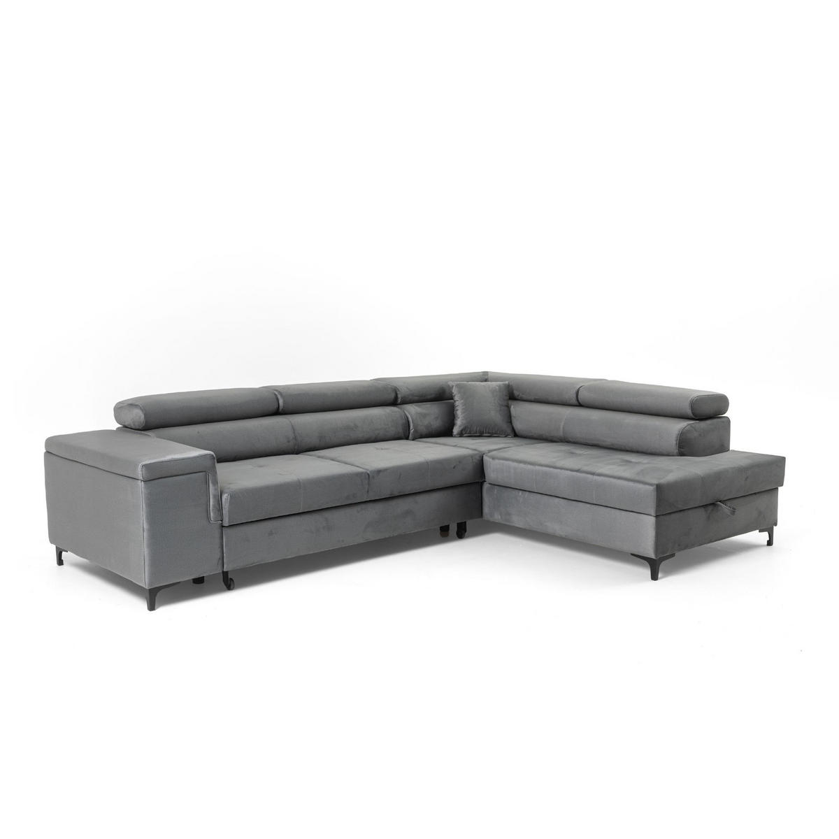ECKSOFA WILLIAM L Rechts mit Schlaffunktion 127x195 Velours Grau - Silberfarben/Grau, Holz/Textil (203/275cm) - Muffo