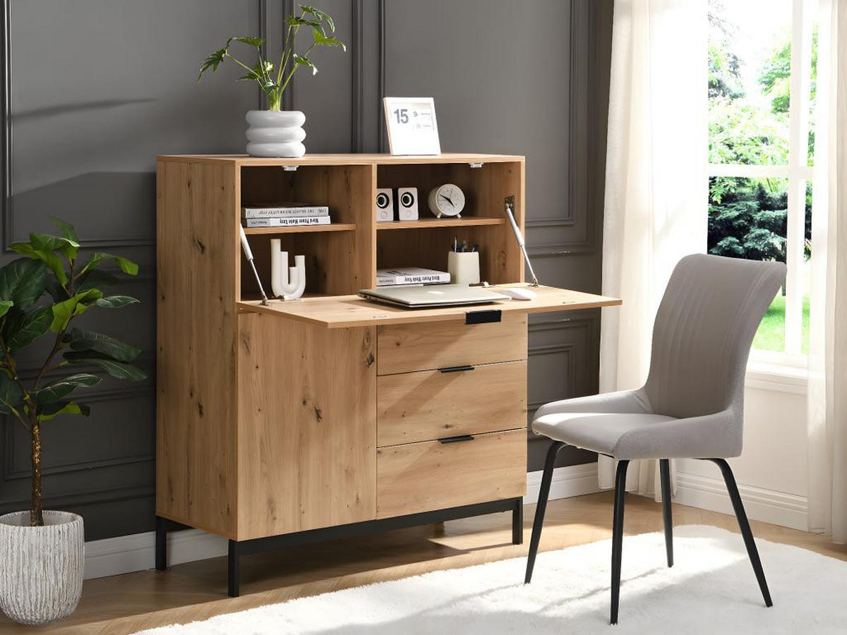 SEKRETÄR mit 2 Türen & 3 Schubladen - MDF & Metall - Naturfarben - ERWIN - Naturfarben, Holz (100/40/115cm) - Vente-Unique