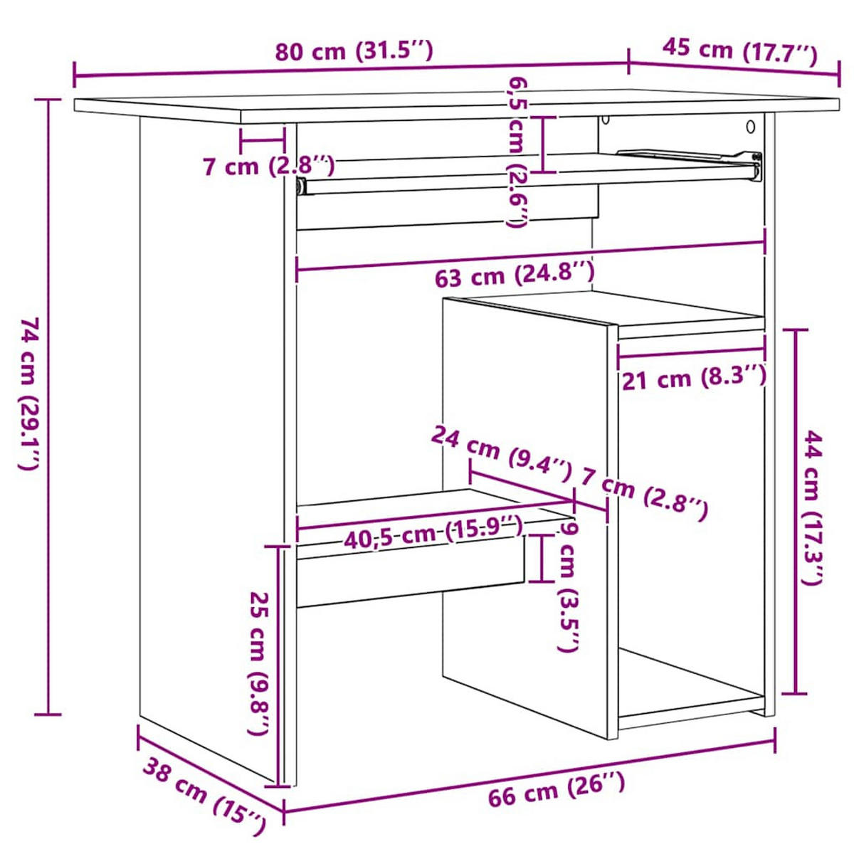 SCHREIBTISCH mit 1 Tastaturauszug 80/45/74 cm aus Holzwerkstoff Grau Sonoma Dekor - Grau/Silbereichenfarben, Holz (45/80/74cm) - vidaXL