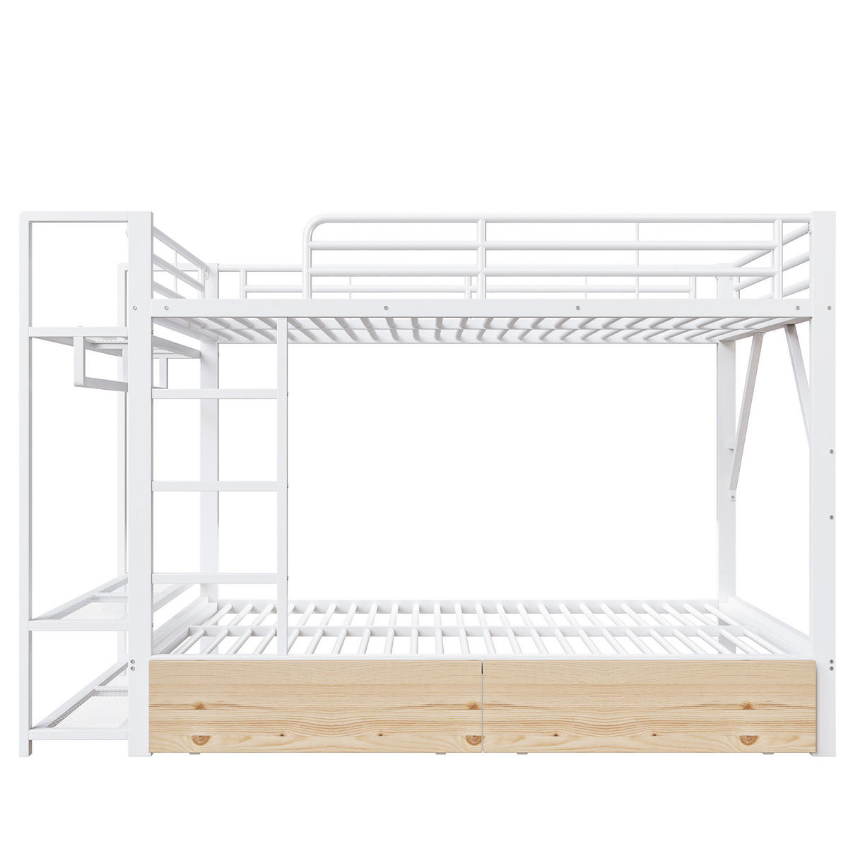 ETAGENBETT 140/200 cm Weiß mit LED, 2 Schubladen, Ablageflächen, ohne Matratze - Weiß, Metall (140/200cm) - MIVRAY