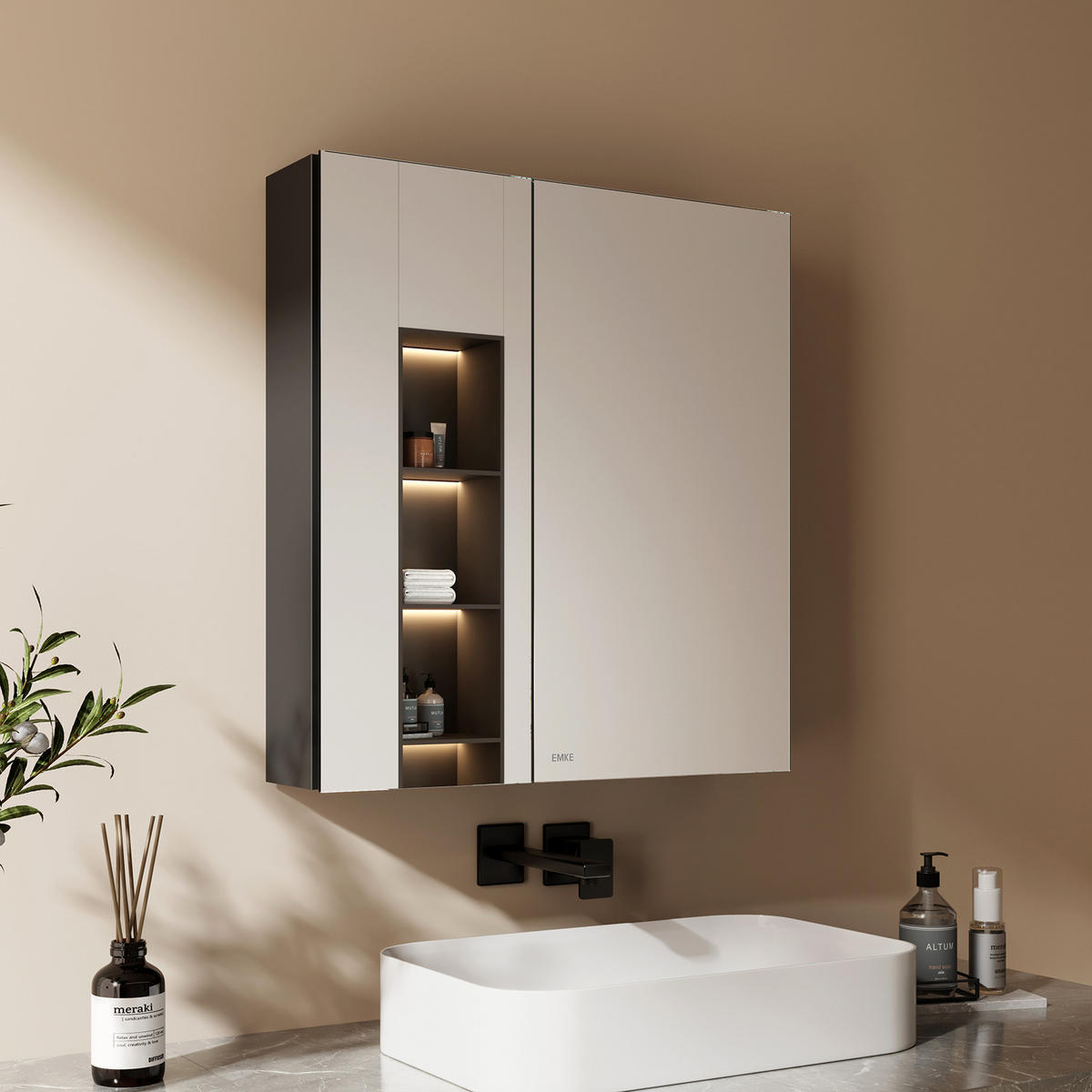 SPIEGELSCHRANK Schwarz 65/60/14,5 - Schwarz, Metall (60/65/14.5cm) - EMKE