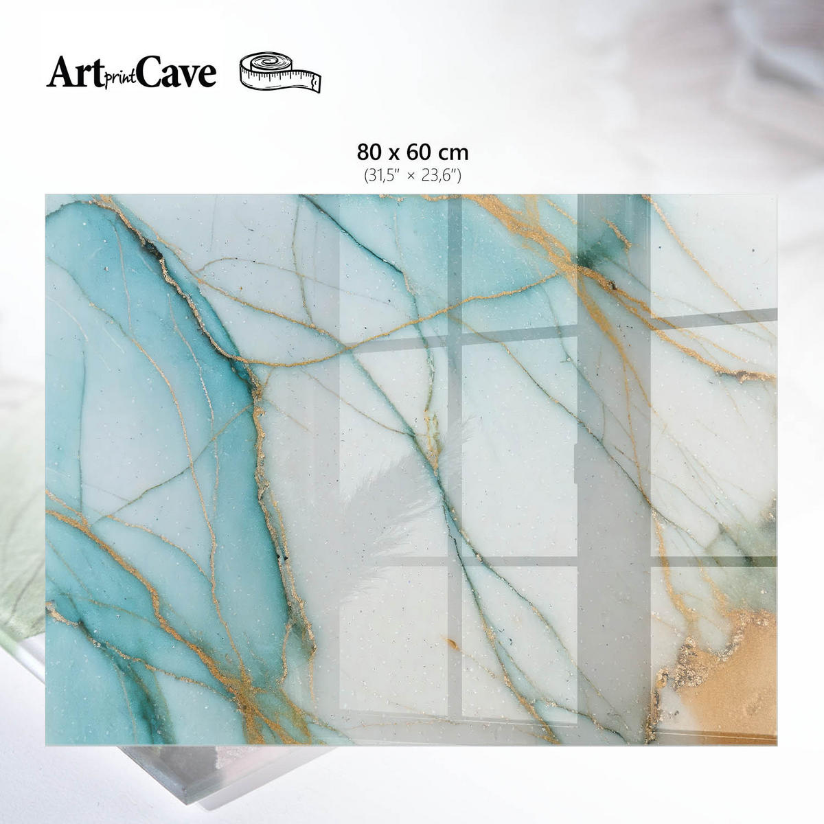 GLASPLATTE 80x60 cm – Türkisfarbene Eleganz - Beige, Glas (0.4/80/60cm) - ArtPrintCave