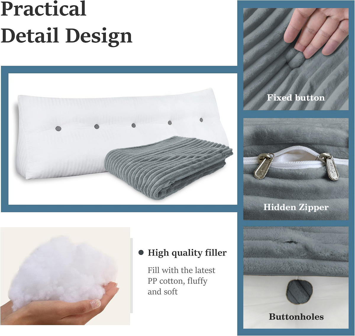 RÜCKENKISSEN für Bett Kord Grau 160 cm - Grau, Textil (50/160cm) - Vercart