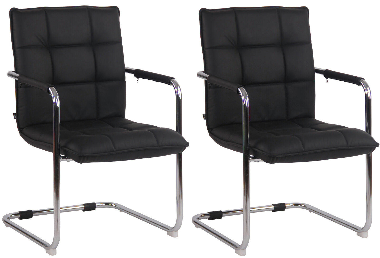 SCHWINGSTUHL 2er Set Echtleder schwarz - Chromfarben/Schwarz, Leder/Metall (57/89/64cm) - CLP
