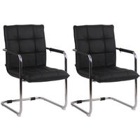 STÜHLE Gant - 2er Set Echtleder chrom chrom schwarz - Schwarz, Metall (57/89/64cm) - TPFLiving