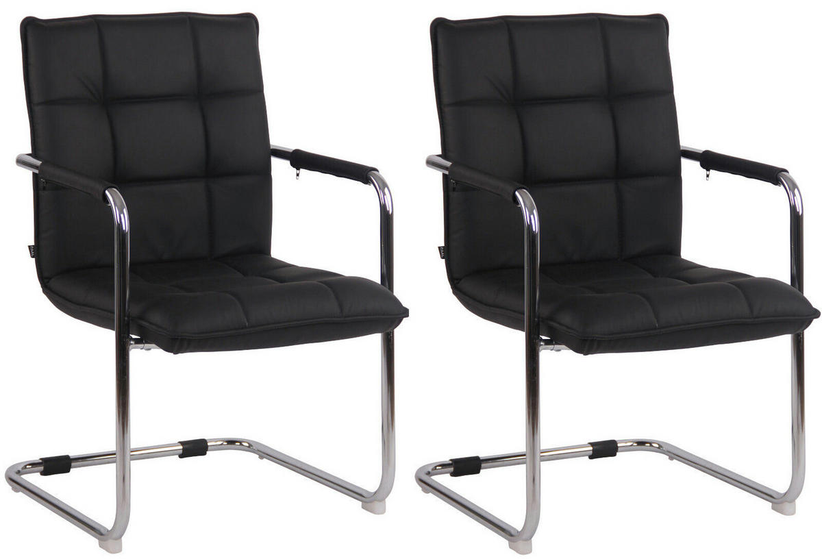 STÜHLE Gant - 2er Set Echtleder chrom chrom schwarz - Schwarz, Metall (57/89/64cm) - TPFLiving