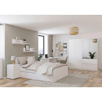JUGENDZIMMER Joel in Weiß 5 teilig – mit 4türigem Kleiderschrank mit Spiegel, 140er Jugendbett, Nachttisch, Schreibtisch und Rollcontainer - Weiß, Holzwerkstoff (80/200/120cm)