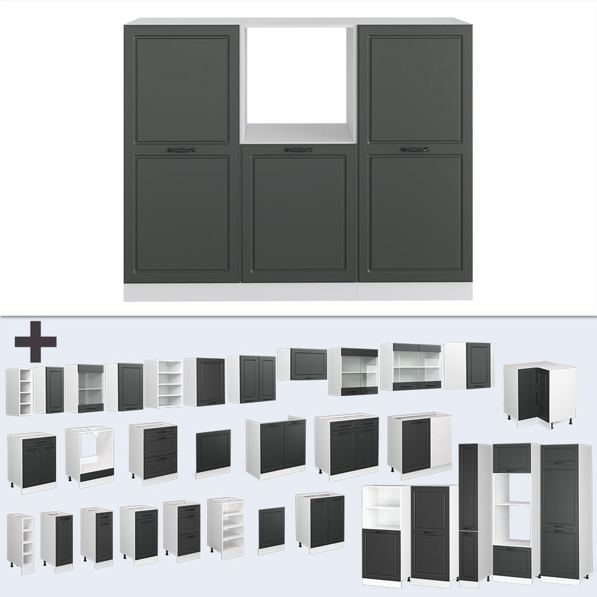 KÜCHENBLOCK R-Line Anthrazit Landhaus/Weiß 180 cm ohne AP - Anthrazit/Weiß, Holzwerkstoff (180/81.6/46cm) - Vicco