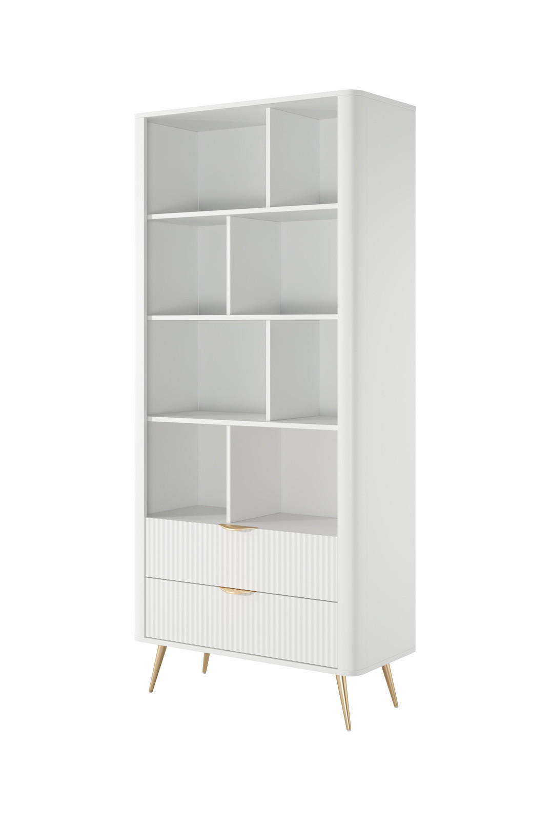 STANDREGAL Flore A Weiß - 88 cm - mit 2 geriffelten Schubladen - Gelb/Goldfarben, Holz/Holzwerkstoff (88/194/38cm) - Ravio