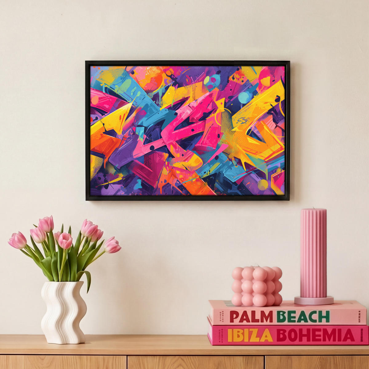 LEINWAND Bilder mit Rahmen - Abstrakt - Formen - Farbenfroh - 30x20 - Magenta, Textil (30/20cm) - MuchoWow
