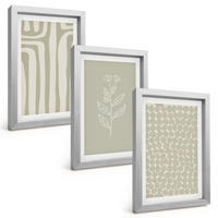 BILDER SET 3er Set - 20x30 cm Silberner Rahmen - Geometrische Pflanzenmuster - Silberfarben, Kunststoff (20/30cm) - TULUP