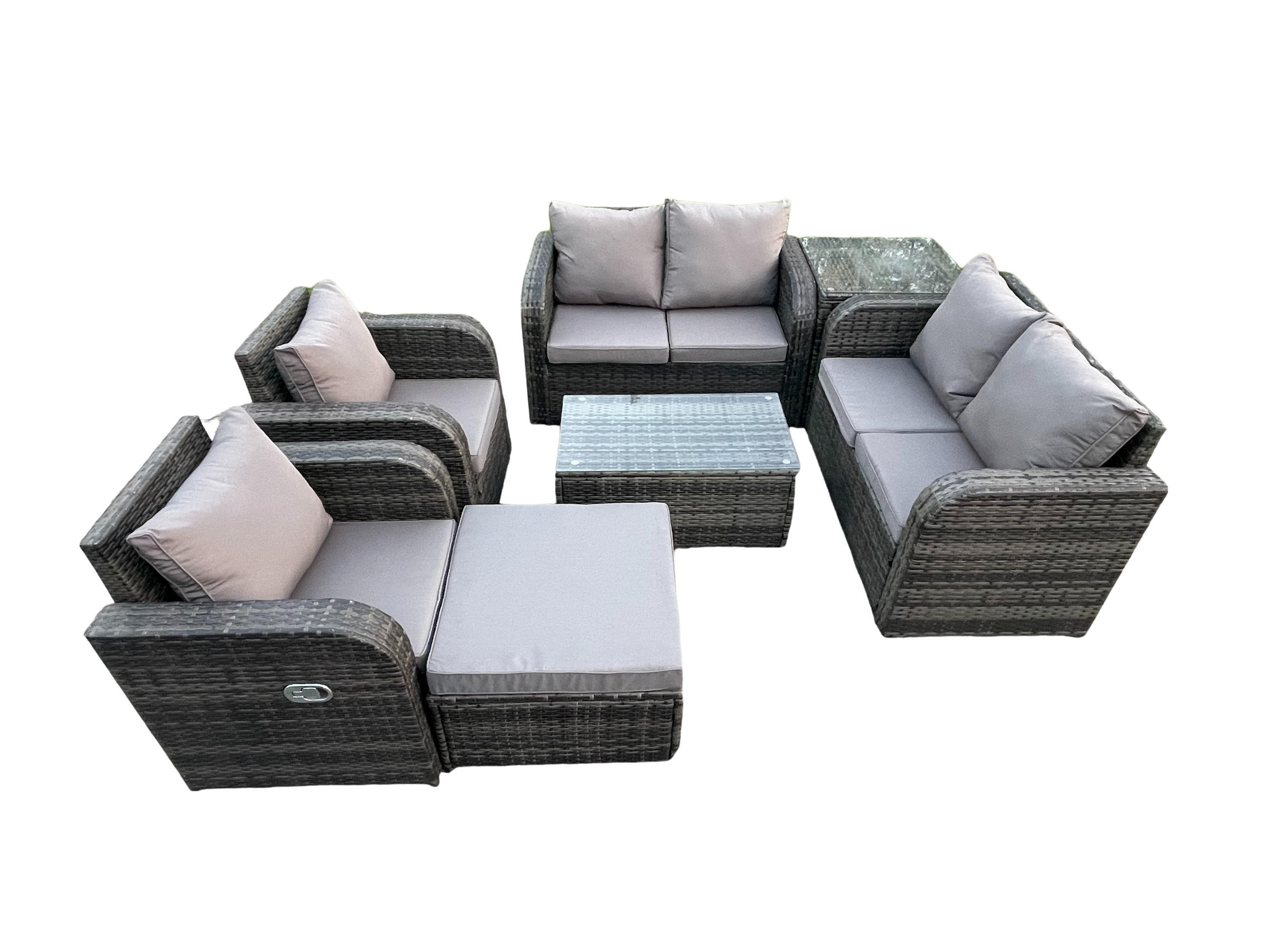 GARTENLOUNGE-SET Polyrattan Dunkelgrau 7-Sitzer - Dunkelgrau, Metall - Fimous