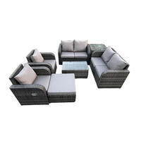 GARTENLOUNGE-SET Polyrattan Dunkelgrau 7-Sitzer - Dunkelgrau, Metall - Fimous