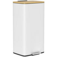 MÜLLEIMER TRETEIMER 20L 29,5/29,5/56,8 cm Metall r mit Bambusdeckel Absenkautomatik Küche - Weiß, Metall (29.5/56.8/29.5cm) - Rolipo